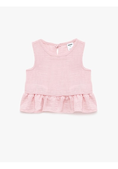 Koton Bisiklet Yaka Kolsuz Fırfırlı Bluz Pembe 6smg60003aw Gül