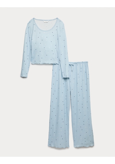 Marks & Spencer Desenli Pijama Takımı T37002238j Mavi