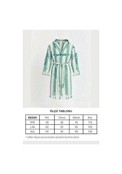 Erkek Striped Peştemal Bornoz %100 Pamuk Plaj Bornoz Siyah