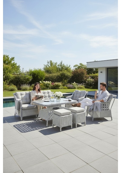 Sun Patio Helena Gümüş Gri Alüminyum 3+1+1 Bahçe & Balkon Takımı
