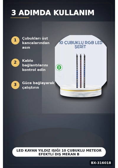 Led Kayan Yıldız Işığı 10 Çubuklu Meteor Efektli Dış Mekan Bahçe Aydınlatma Bx-316018 Çok Renkli
