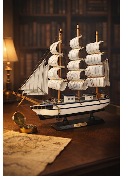 Kişiye İsme Özel Büyük Boy El Yapımı Ahşap Yelkenli Gemi Maketi 33 X 33 Cm Premium Hediye 531 F