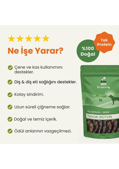 Kito Tavuk Boyun Çiğnemelik Köpek Ödül Maması%100 Doğal, Glutensiz, Organik 100 Gr Dog Treat