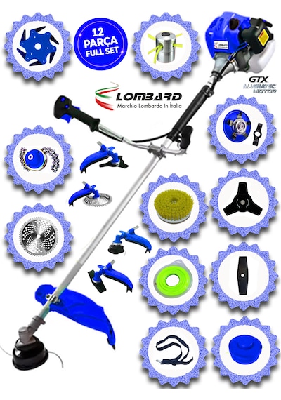 Cros Lombard İtaly Gravento 531x Yan Tipi Benzinli Ot Çalı Çim Biçme Tırpanı+ 12 Pcs Komple Bahçe Setli