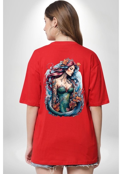 Deniz Kızı Çiçek Kırmızı Oversize Unisex Ön Ve Sırt Baskılı Tişört Kırmızı Deniz Kızı Çiçek Kırmızı Oversize Unisex Ön Ve Sırt Baskılı Tişört Kırmızı