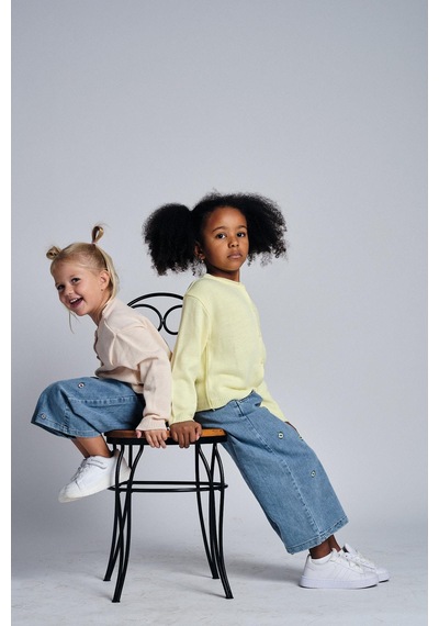 Miababy Papatya Nakışlı Denim Pantolon Hırka Takım Sarı