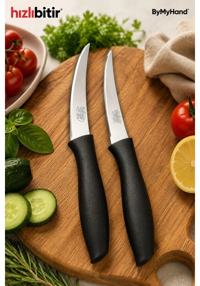 Bymyhand Paslanmaz Çelik Siyah Meyve Bıçağı Soyma Bıçağı Dilimleme Bıçağı 2'li Set