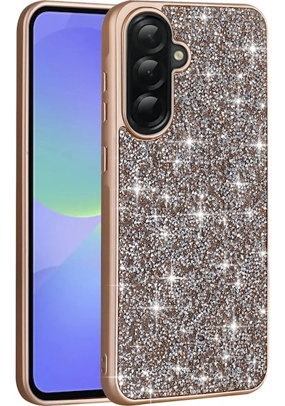 Samsung Uyumlu Galaxy A36 Kılıf Parlak Taşlı Tasarım Zore Pırlanta Kapak Gold