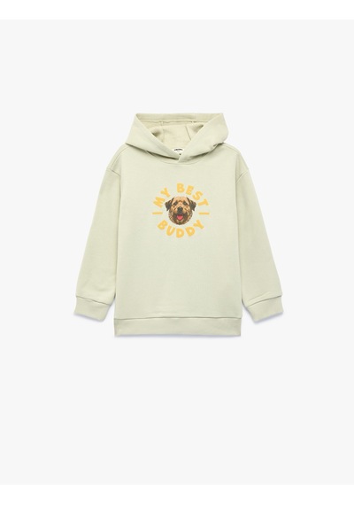 Koton Köpek Detaylı Önü Ve Arkası Baskılı Şardonlu Uzun Kollu Oversize Kapşonlu Sweatshirt Bej 7wkb10435tk Ekru