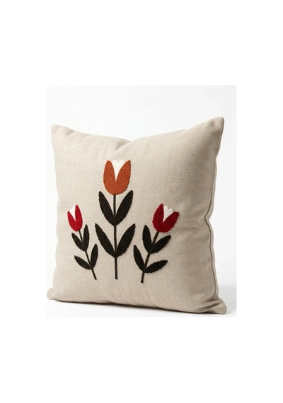 Punch Nakış Kırlent Kılıfı 2'li 40 Cm X 40 Cm Açık Kahverengi - Gri