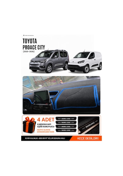 Toyota Proace Cıty 2020-2026 Uyumlu Torpido Örtüsü, Torpido Kılıfı - Siyah Mavi