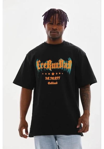Modi Erkek Baskılı T-shirt Kısa Kol Bisiklet Yaka Regular Fit Rahat Kalıp Günlük Tişört - Siyah - Mymg185498