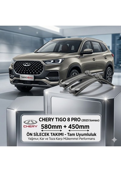Chery Tiggo 8 Pro Silecek Takımı 2023 Sonrası - Silbak Professional Serisi - 580mm + 450mm Tam Uyum