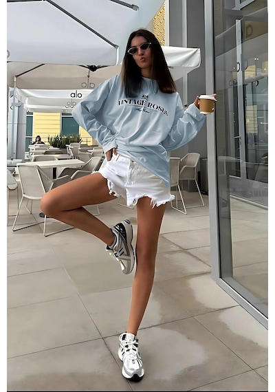 Madmext Bebe Mavisi Baskılı Uzun Kollu Tişört Mg2451 Bebe Mavisi