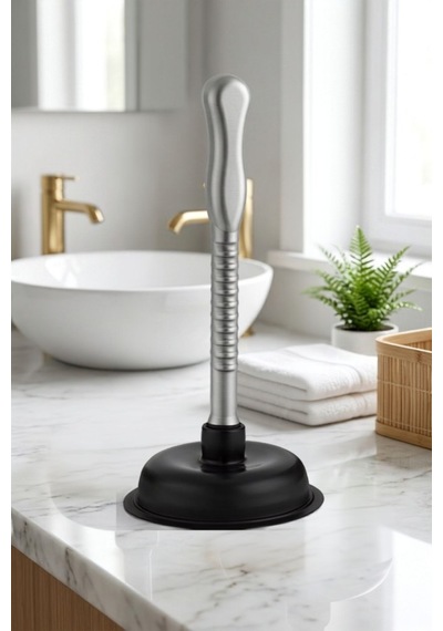 Battal Vantuz Pompa Siyah, Mutfak Banyo Lavabo Küvet Wc Tuvalet Gider Açıcı Büyük El Pompası 16x33cm