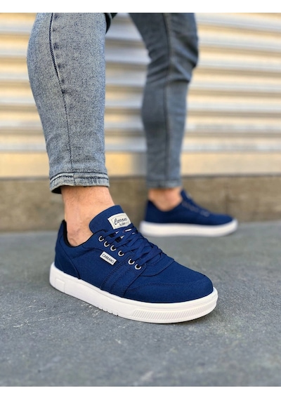 Mevese Camden Bağcıklı Keten Kumaş Erkek Günlük Sneaker Ayakkabı Lacivert