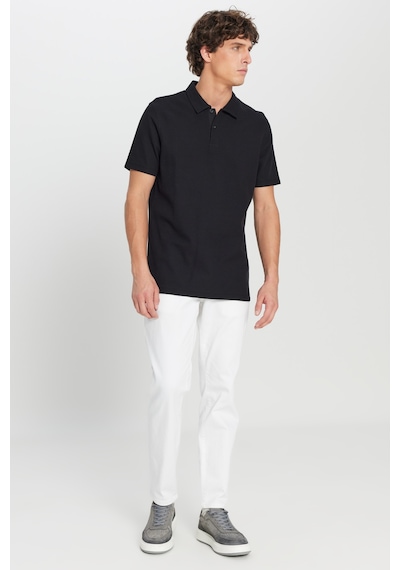 AC&Co / Altınyıldız Classics Erkek Sıyah %100 Pamuk Slim Fit Dar Kesim Polo Yaka Jakarlı Triko Tişört SIYAH