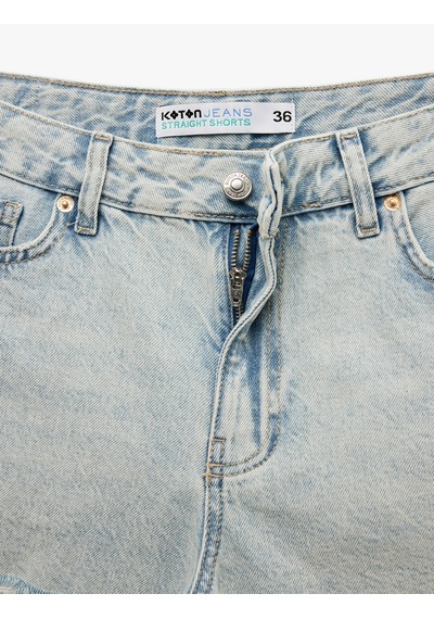 Koton Rahat Kalıp Pamuklu Püsküllü Paça Mini Denim Şort Açık İndigo 5sal40334md Açık İndigo