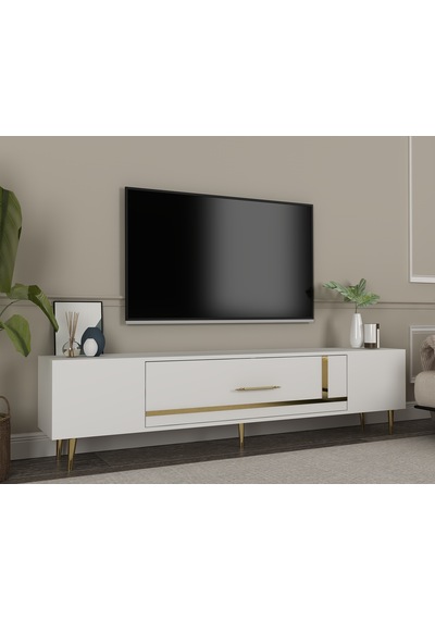 Şuşa Tv Sehpası Tv Ünitesi 150 Cm Beyaz Altın
