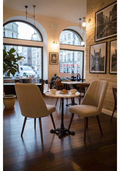 Nora 2 Adet Sandalye - Keten Kumaşlı Sandalye Modern Ahşap Ayaklı Yemek & Çalışma Sandalyesi Minimal Tasarım Cappuccino