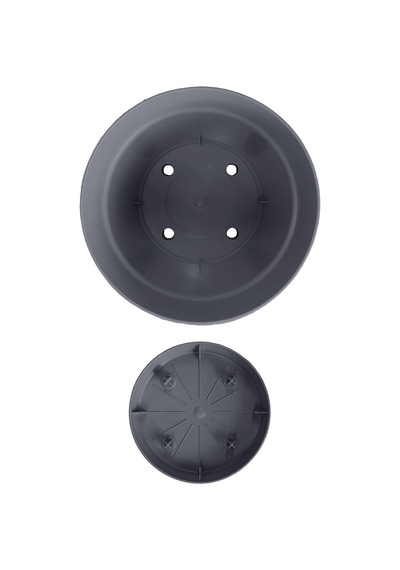 Tabaklı Delikli Plastik Çiçek Saksısı, 20 Cm 4 Lt, 2 Adet, Antrasit