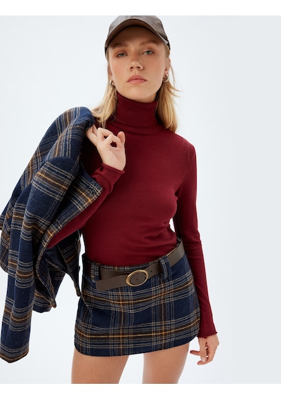 Koton Balıkçı Yaka Triko Kazak Uzun Kollu Slim Fit Bordo 5wak90412ht Bordo