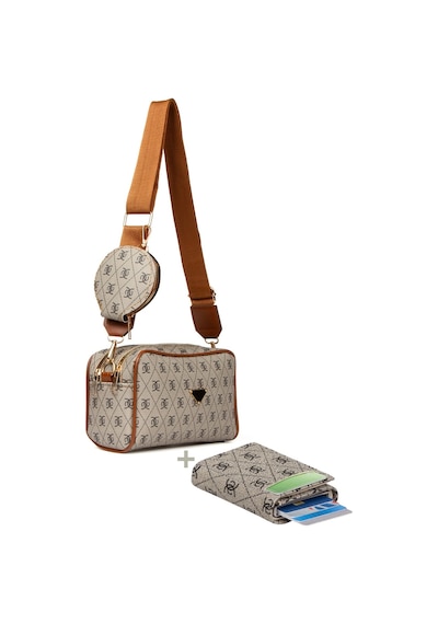 Adelina Bags Desenli Cüzdan Detaylı Omuz Çantası Ve Mekanizmalı Cüzdan Vizon