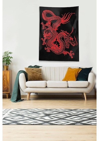Pelangi Siyah Kırmızı Ejderha Leke Tutmaz Kadife Kumaş Duvar Örtüsü Duvar Halısı Tapestry Kwll364, 140 X 140 Çok Renkli