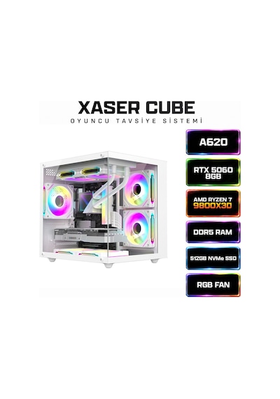 Xaser CUBE X280 R7-9800X3D 16 GB 512 GB M.2 NVMe SSD 8 GB RTX5060 Free Dos Masaüstü Oyuncu Bilgisayarı