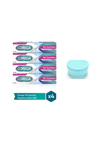 Tat Içermez Diş Protez Yapıştırıcı Krem 40 Gr X 4 Adet + Protez Diş Saklama Kutusu