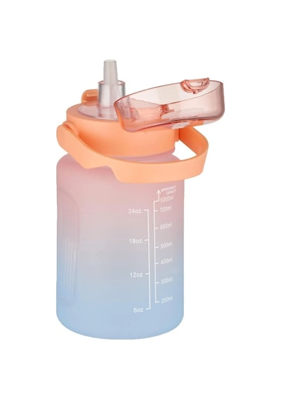 1000 Ml Pipetli Ve Pipetsiz Kullanım Kulplu Çift Renk Motivasyon Matarası Sticker