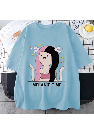 Flood Of Style Melanie Martinez Karikatür Sevimli Komik T Shirt Erkek Kadın Sıcak Satış Boy Kısa Kollu Üst T Mavi