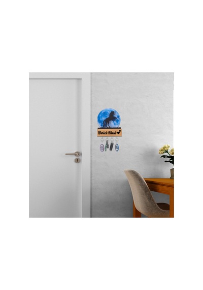 Işıklı Pleksi Dolunay Kişiselleştirilebilir Dekoratif Biblo Ahşap Sage At Anahtar Askılığı Mavi - 740155317 Mavi