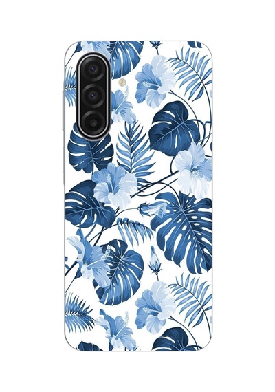 Samsung Galaxy A17 Uyumlu Mavi Yaprak Ve Çiçek Desenli Baskılı Silikon Kılıf Renkli