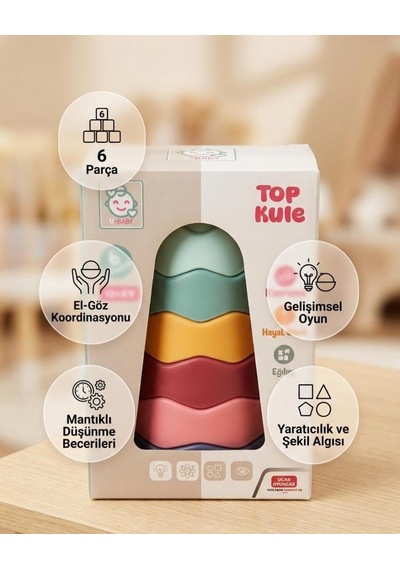 6 Parça Renkli Top Kule Eğitici Denge Ve İç İçe Geçen İstifleme Oyuncağı