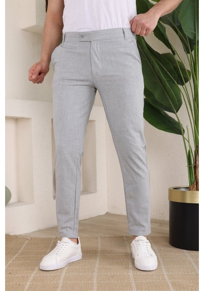Hazego Erkek Slim Fit Likralı Bilek Boy Kumaş Pantolon Gri