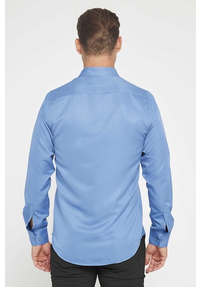 Tudors Slim Fit Uzun Kollu Kolay Ütü Teri Emen Nefes Alan Doku Kravatlık Dört Mevsim İndigo Erkek Gömlek-31592-ındıgo İndigo