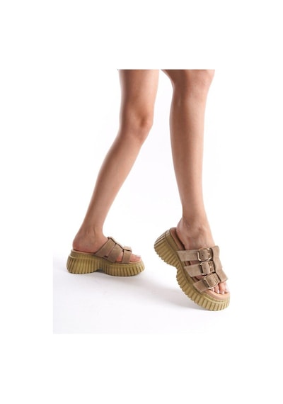 Mubiano Hakiki Deri Collection Kadın Süet Platform Terlik Taba -mcrgn6151-tb Taba