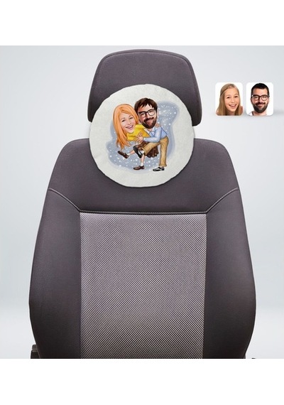 Kişiye Özel Sevgililer Karikatürlü Yuvarlak Dekoratif Kırlent Yas (527061818)