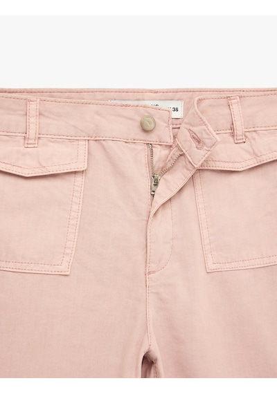 Koton Pamuklu Düğmeli Normal Bel Cep Detaylı Bol Paça Pantolon - Culotte Jeans Pembe 7wal40022mw Gül