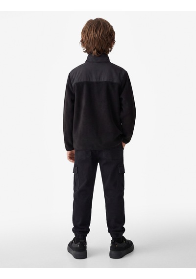 Koton Cepli Fermuarlı Uzun Kollu Dik Yaka Polar Sweatshirt Siyah 7wkb10264tk