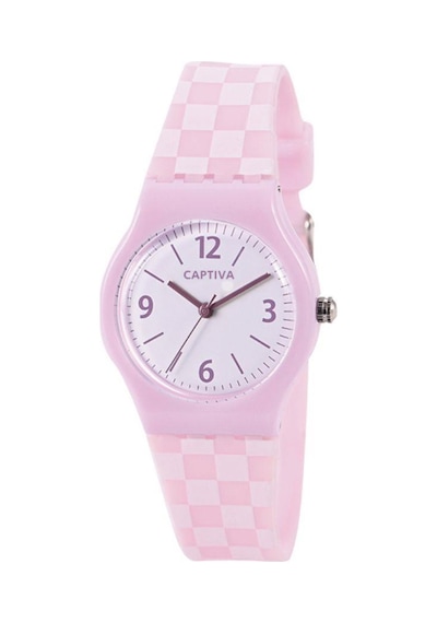 Captiva 30 Mt Suya Dayanıklı Analog Silikon Kordonlu Çoçuk Kol Saati Cp.yn.25.28 Beyaz - Pembe