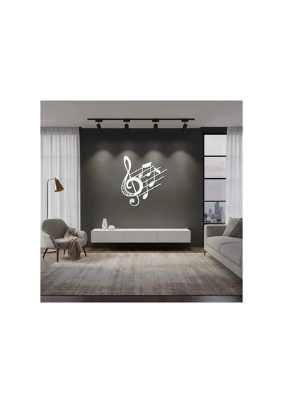 Sol Anahtarı Ve Notalar Metal Duvar Tablosu - Metal Duvar Sanatı - Beyaz - 30 X 30 Cm