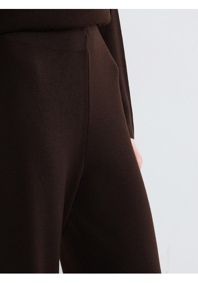 Lcw Modest Kahverengi Beli Lastikli Geniş Paça Kadın Triko Pantolon
