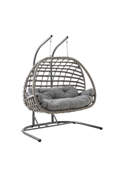 Oylat Çiftli Rattan Bahçe Salıncağı Rehome Balkon Salıncağı Gri