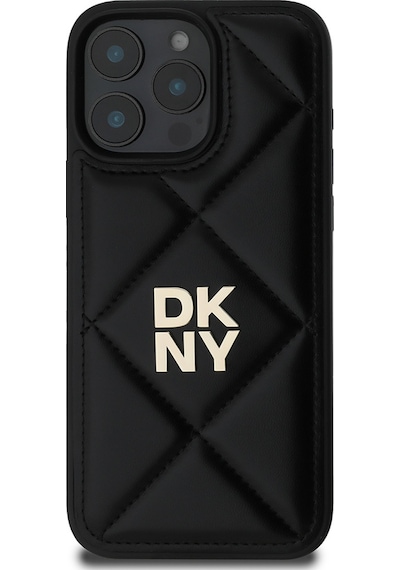 Apple Uyumlu iPhone 16 Pro Kılıf Dkny  Lisanslı Kapitone Tasarımlı Metal Logolu Deri Kapak Bej