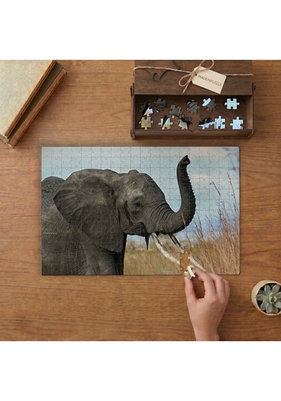 Yakın Çekim Fil Tasarımı 240 Parça Ahşap Puzzle Ahşap Kutuda Mpy20454