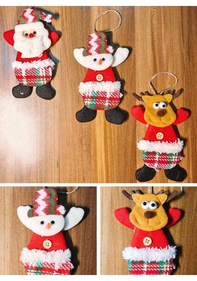 Peluş Aksesuar Çam Ağacı Süsü 3 Adet Tekstil Örme Orta Boy 17 X 11 Cm Yılbaşı Çam Ağacı Süsü Peluş 3