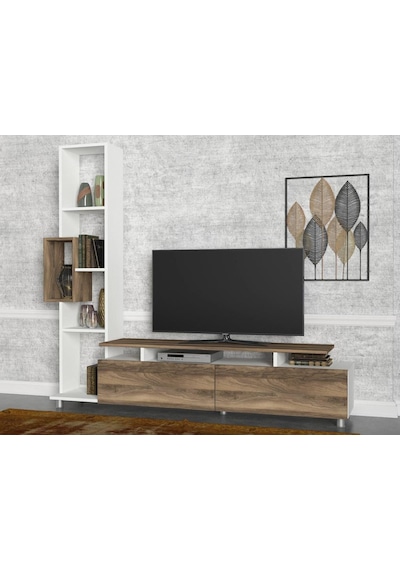 Dekorister Tulip Kitaplıklı Tv Ünitesi Beyaz-Ceviz
