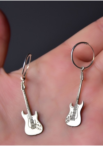 Papatya Silver 925 Ayar Gümüş Antik Ve Etnik Desenli, Vintage Gitar Halkalı Küpe